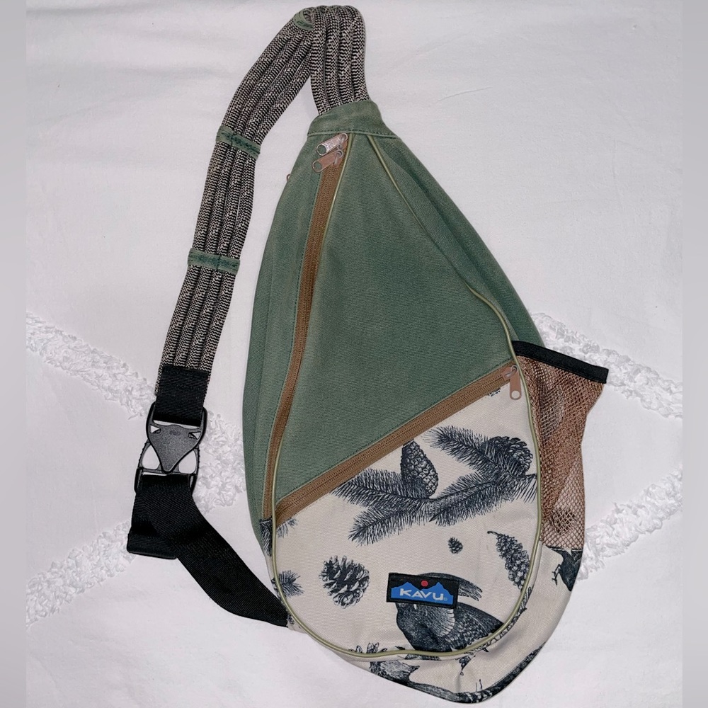 Kavu Green and Cream rope Backpack